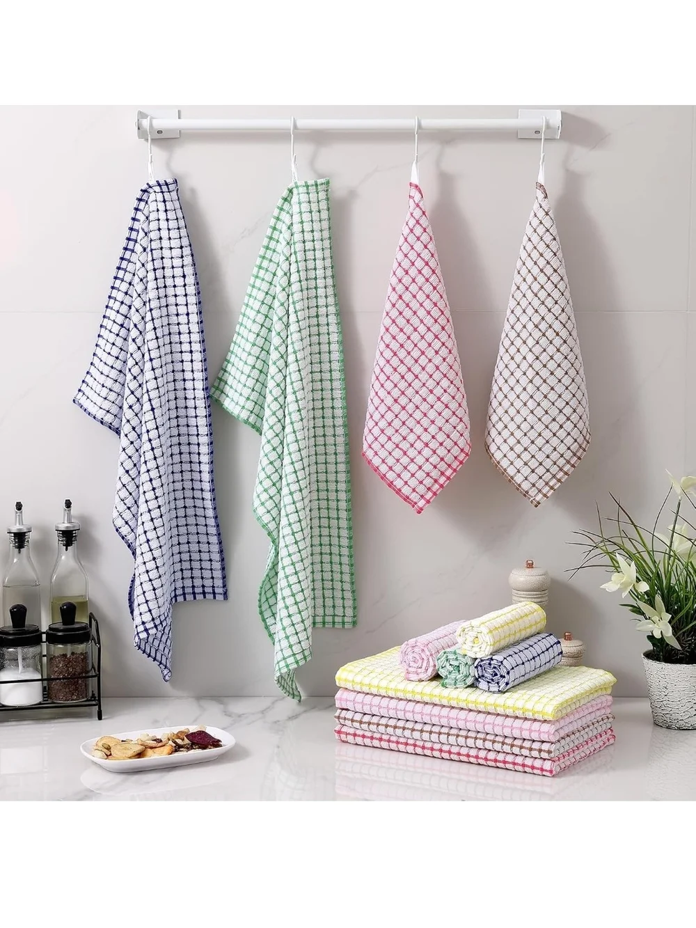 Kitchen & Bath Checkered Cotton Dishcloths - Assorted Pastel Colors